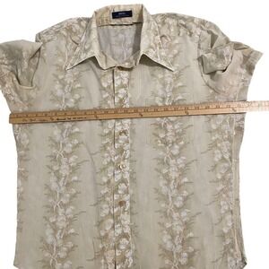 Vintage Career Club Duo Mens Tan Floral Short Sleeve Button Down 60s 70s16.5 USA